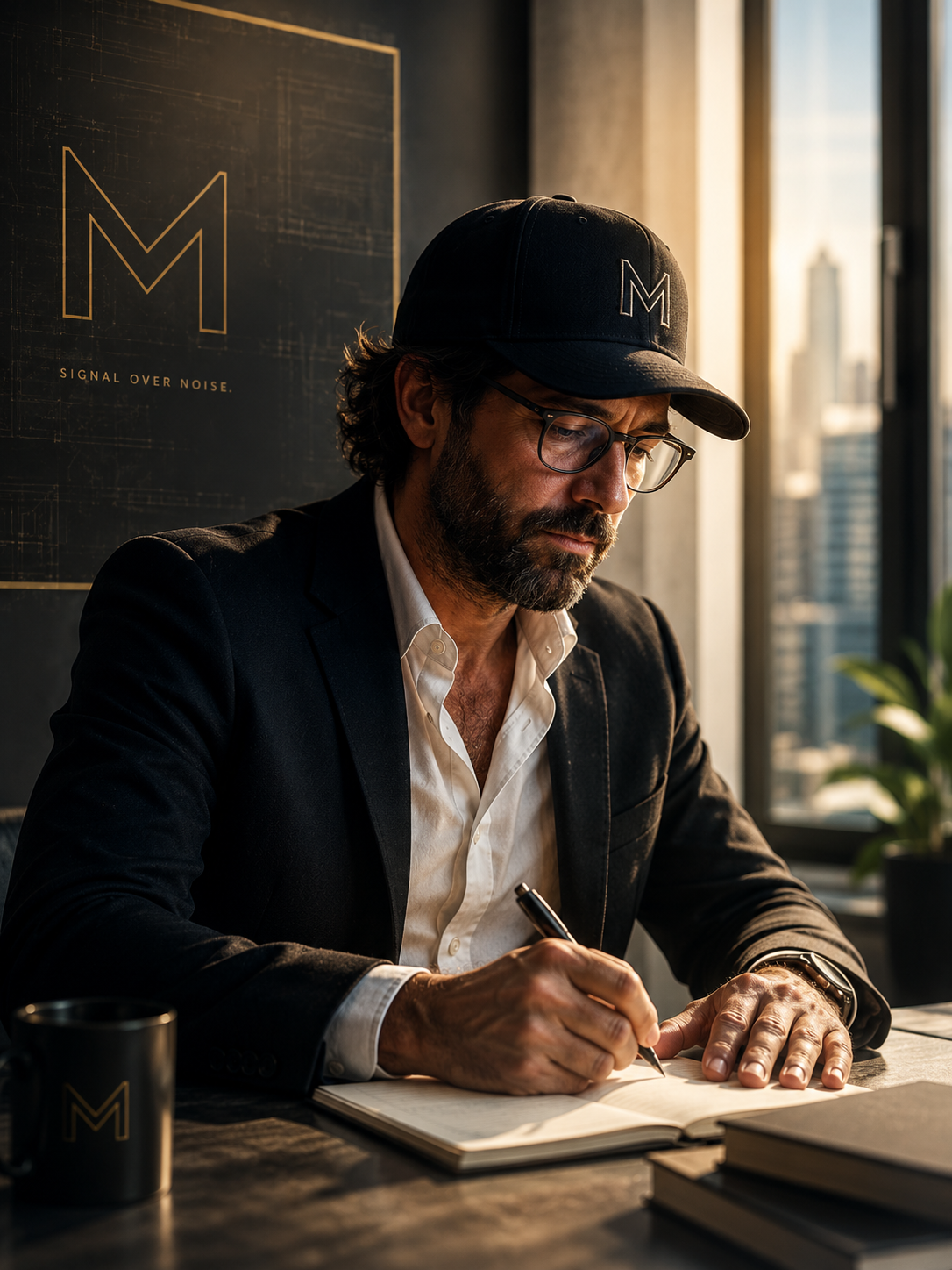 Eric Malysa writing at desk